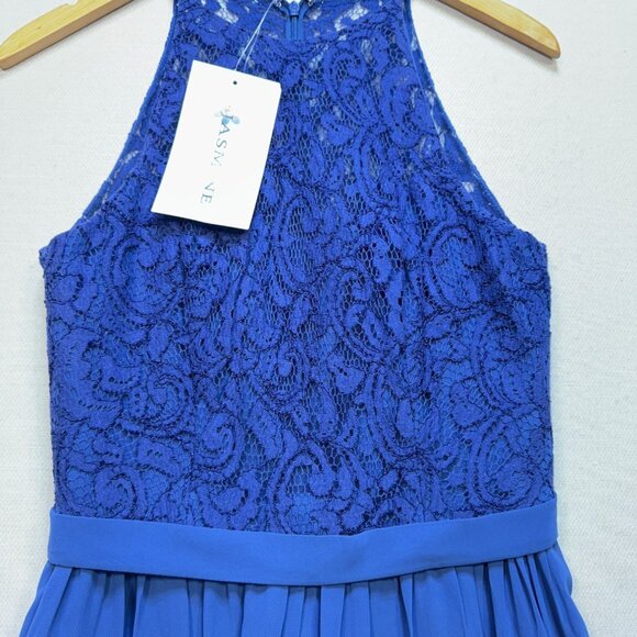 Jasmine Women's Chiffon Lace Bridesmaid A Line Dress Halter Neck Size 6 Blue - Picture 6 of 12